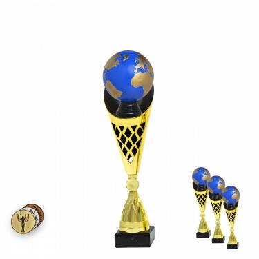 Globus auf einer schwarz-goldenen Trophäe