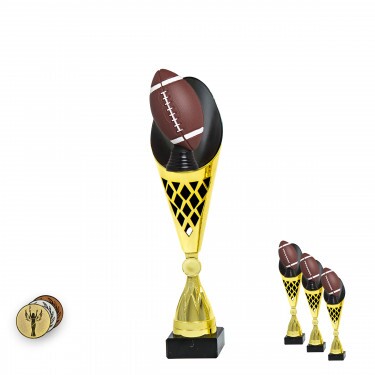 American-Football-Ball auf einer schwarz-goldenen Trophäe A