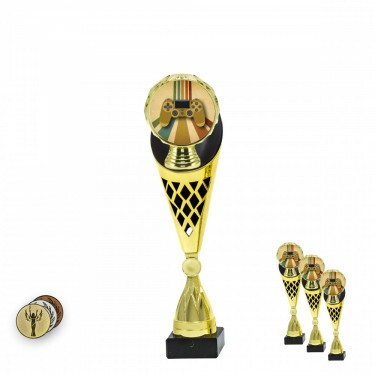 E-sport Playstation auf einer schwarz-goldenen Trophäe
